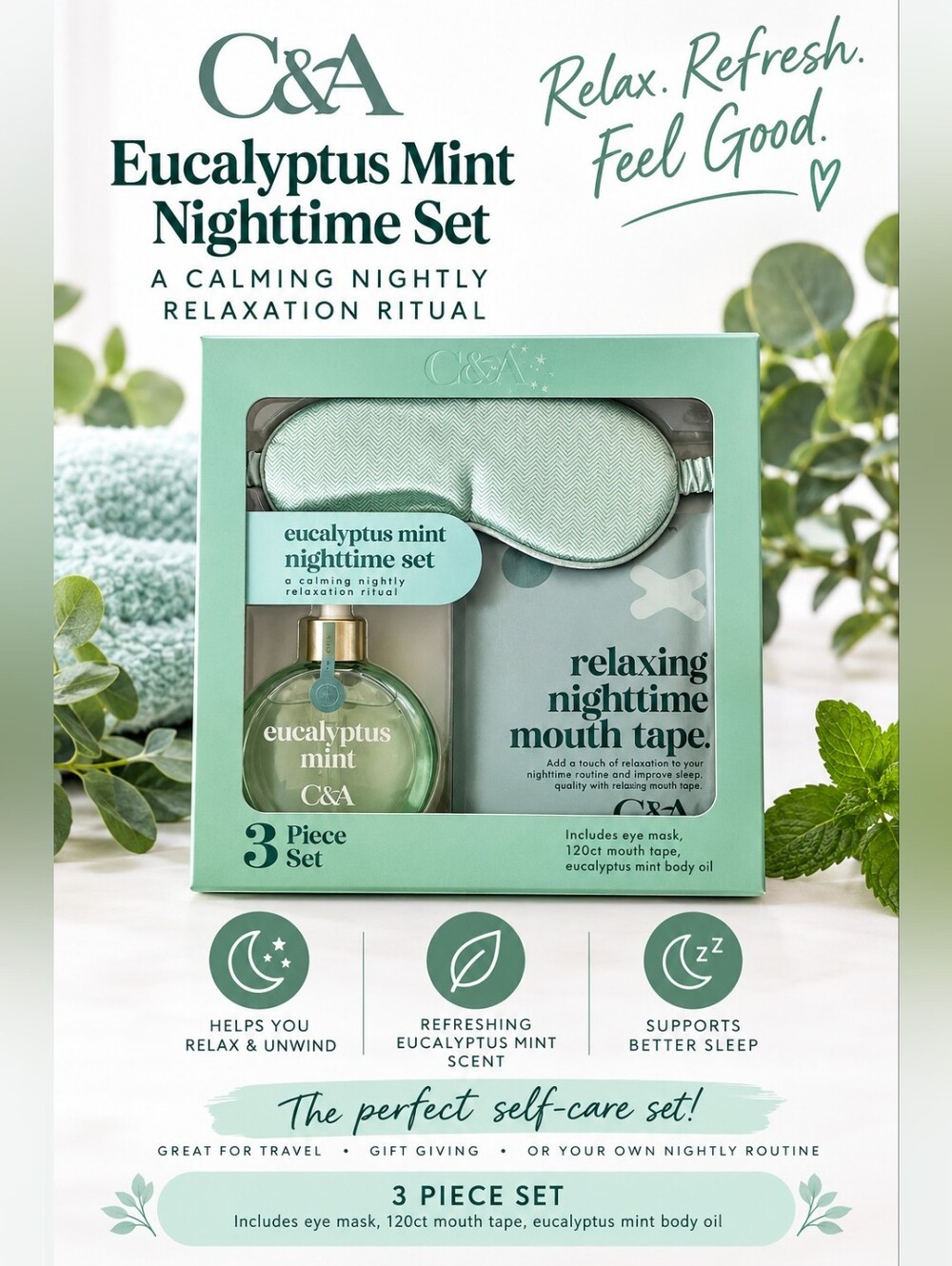 Eucalyptus Mint Nighttime 3-Piece Set - Mint